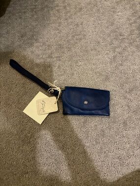 NWT Free People Navy Leather Wristlet